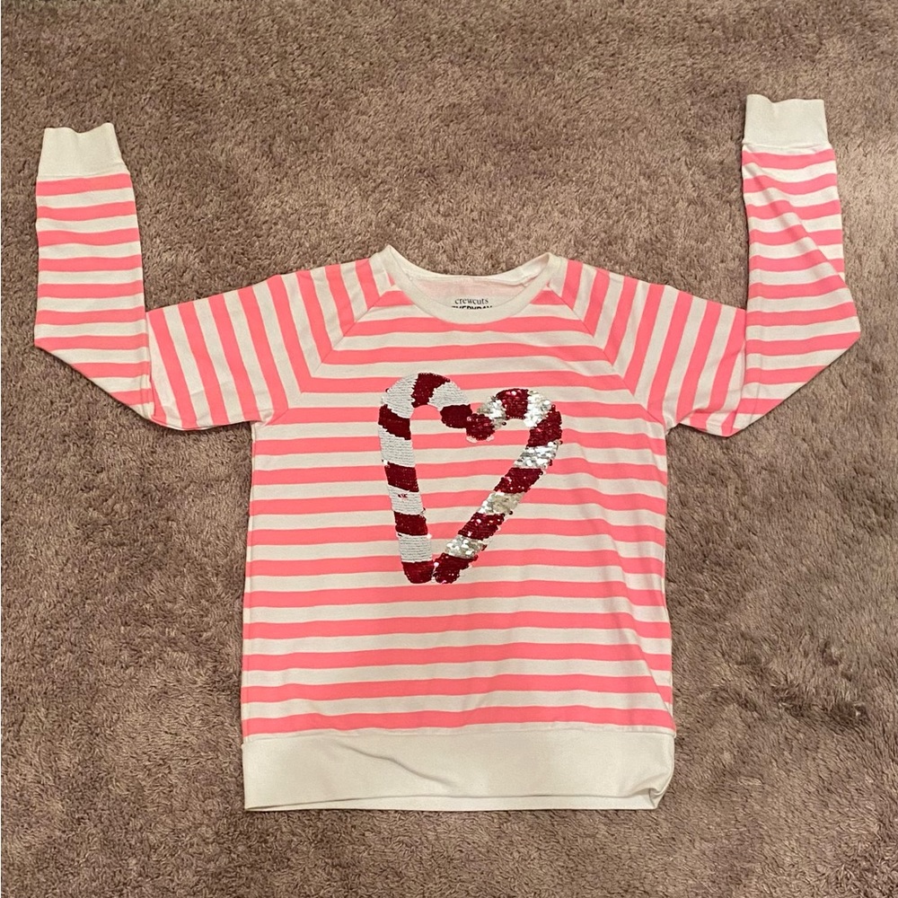 🤍Crewcuts cute neon pink and white sequin reversible sweatshirt💕